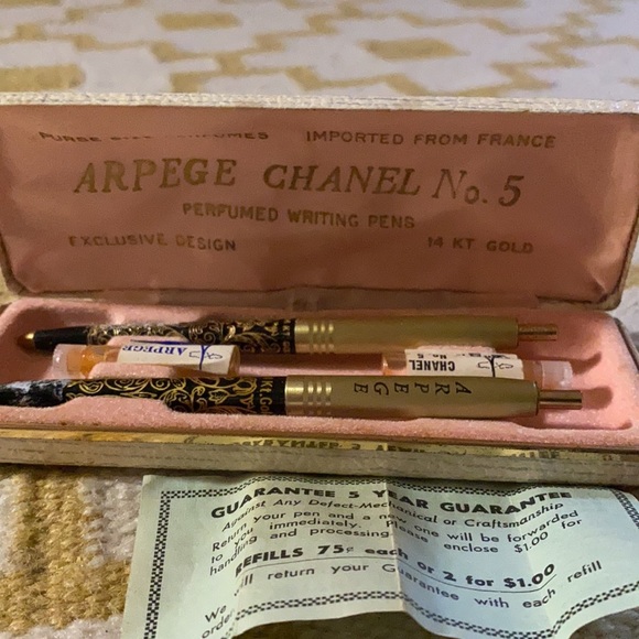 Vintage Arpege Chanel No5 14k Gold Perfumed Pen Set - Picture 2 of 11